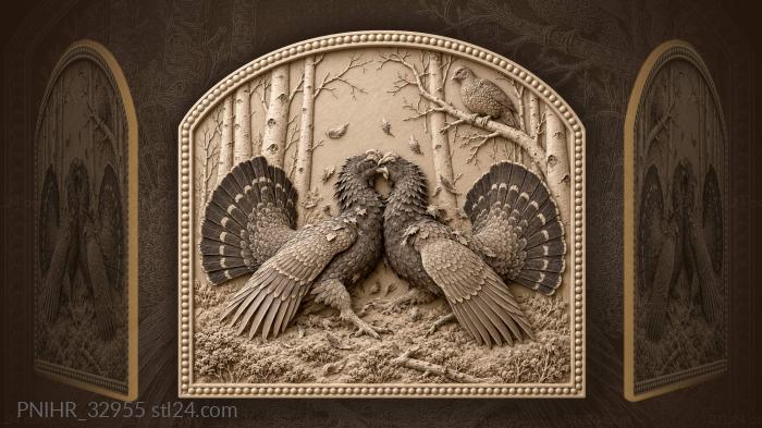 Capercaillie duel in aspen forest 3d STL model