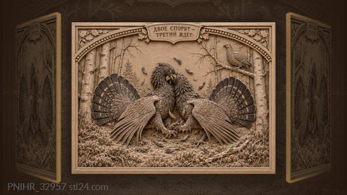 Capercaillie duel under aspen trees 3d STL model