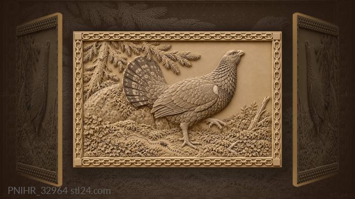 Alert capercaillie hears movement beyond boulder 3d STL model