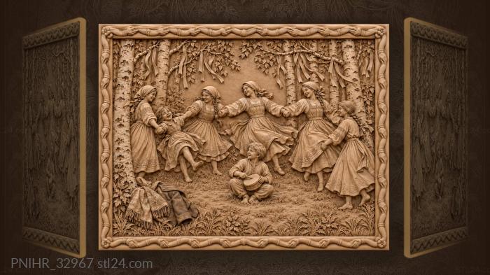 Women spin through birches to a drum 3d STL model