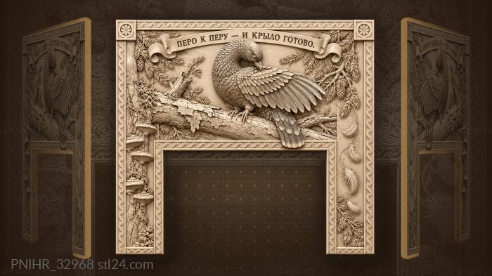 Feathered cock smooths plumage along fallen trunk 3d STL model