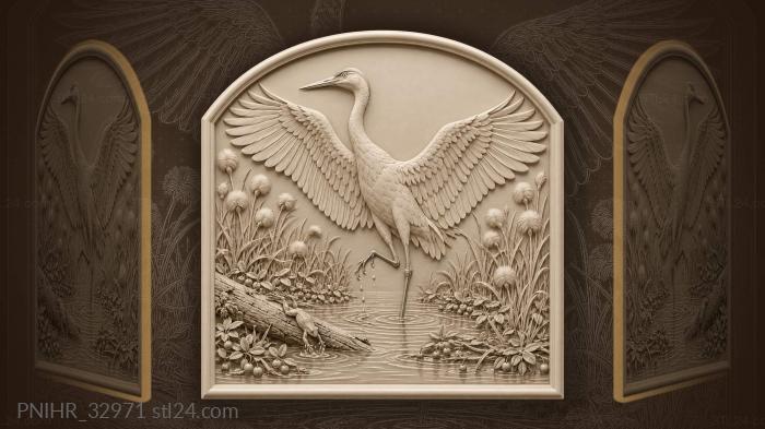 Crane spreads wings above bog pool 3d STL model