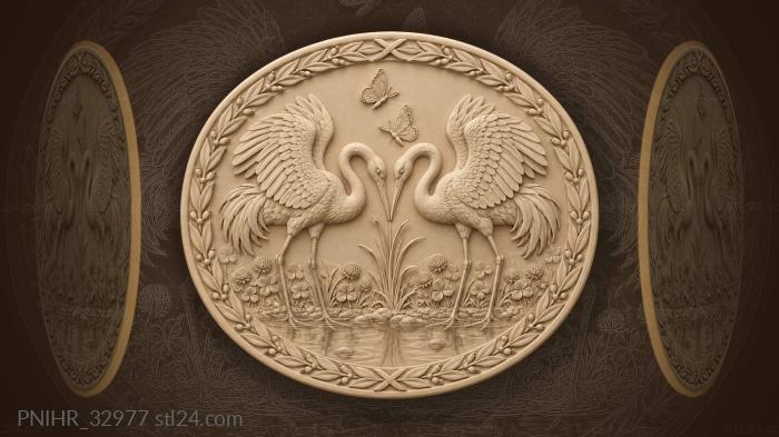 Cranes bowing over grassy meadow 3d STL model