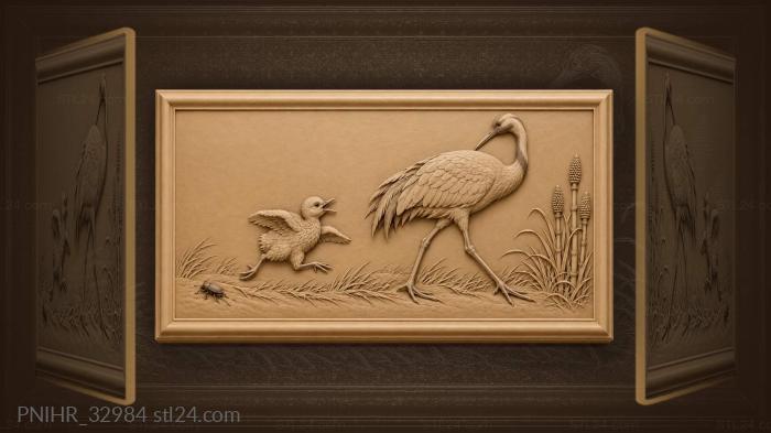 Crane chick chases adult crane 3d STL model