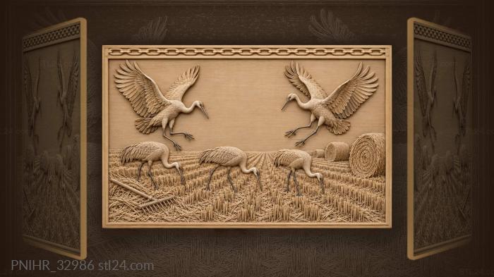 Cranes descending on golden field 3d STL model