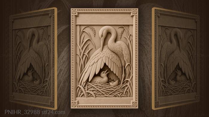 Crane mother with fluffy chick 3d STL model