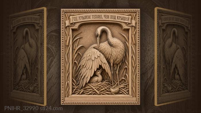 Crane mother with precious chick 3d STL model