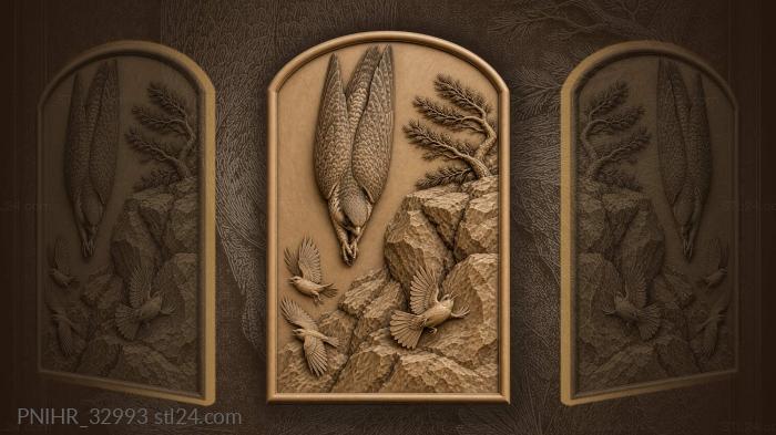 Falcon scatters birds above the rocks 3d STL model