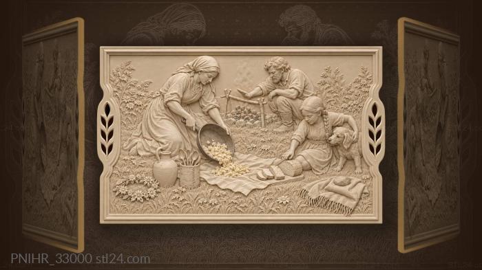 Meadow breakfast family countryside scene 3d STL model