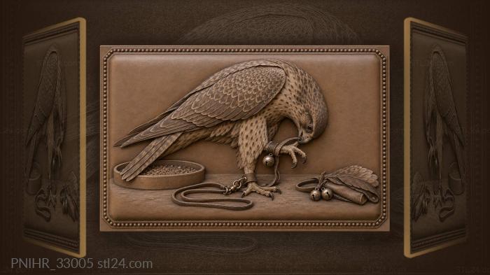Falcon tugs at jesses beside lure 3d STL model