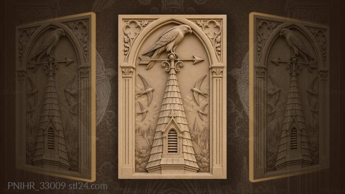 Falcon above medieval town roofs 3d STL model