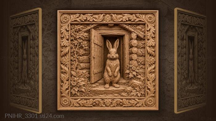 Rabbit by cozy cabin door 3d STL model