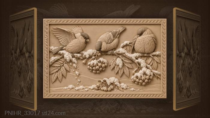 Under snow three bullfinches rest 3d STL model