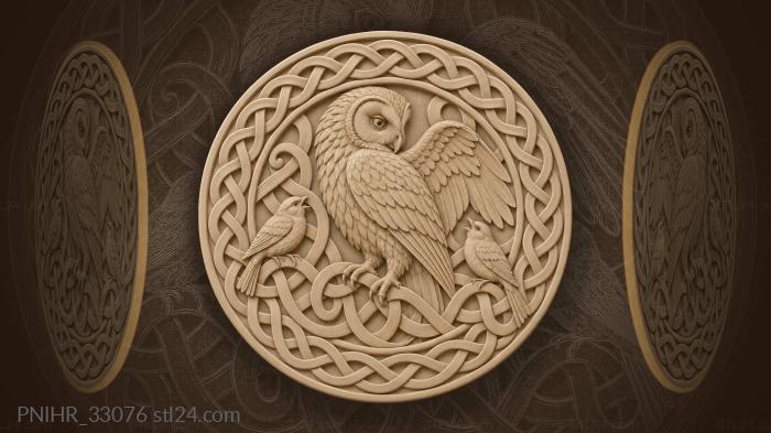 Finches tangled in ribbon beside owl 3d STL model