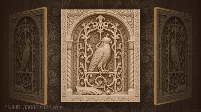 Falcon in floral pavilion window 3d STL model