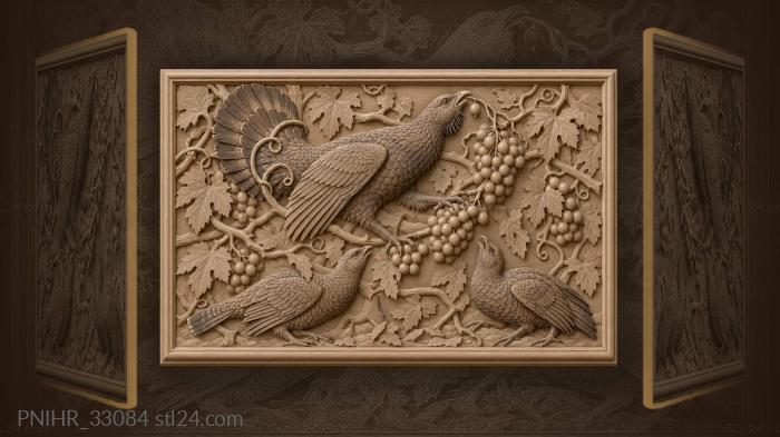 Capercaillie plucks grapes above ducking birds 3d STL model