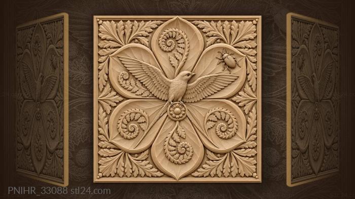 Spring swallow and floral bloom 3d STL model