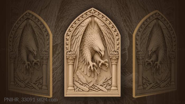 Eagle diving into a pointed arch 3d STL model