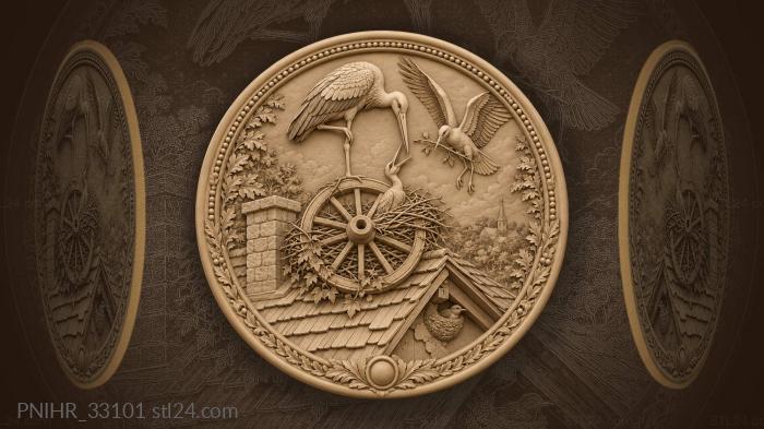 Stork with chick above cozy home 3d STL model