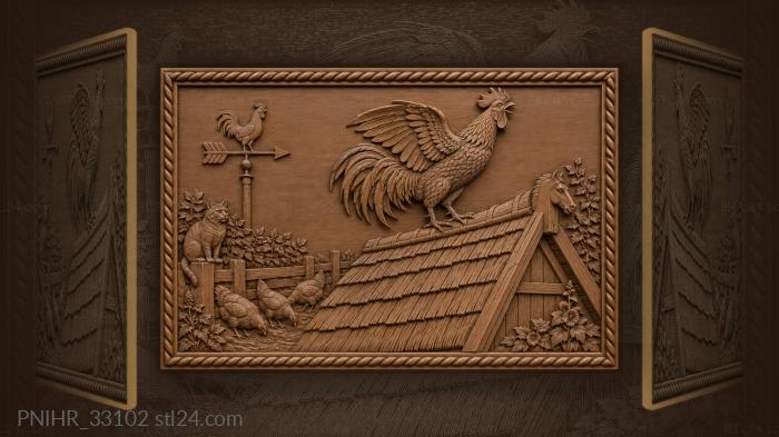 Rural rooster on village roof 3d STL model