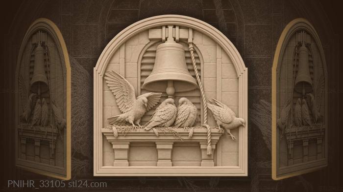 Bell tower pigeons wings and rope 3d STL model
