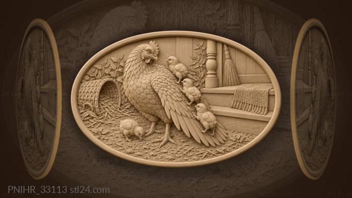 Hen helps chicks climb the porch 3d STL model