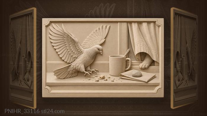 Messenger pigeon lands beside the letter 3d STL model
