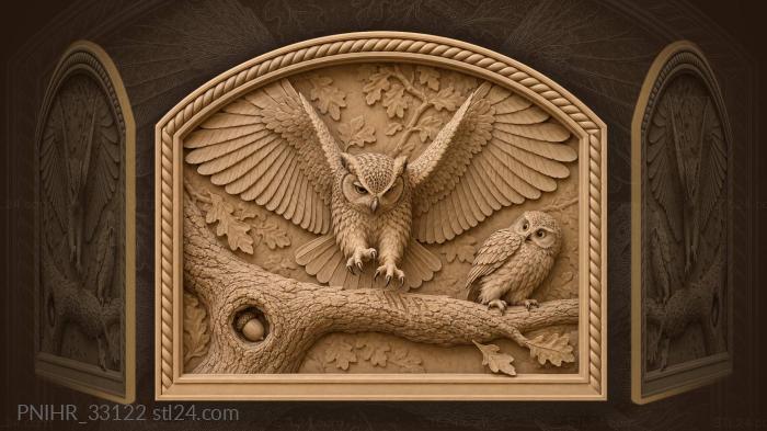 Owl lands beside a smaller owl 3d STL model