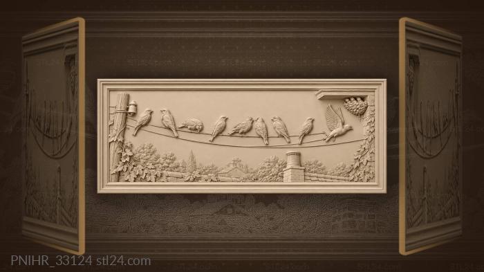 Crowded birds shuffle along sagging wires 3d STL model
