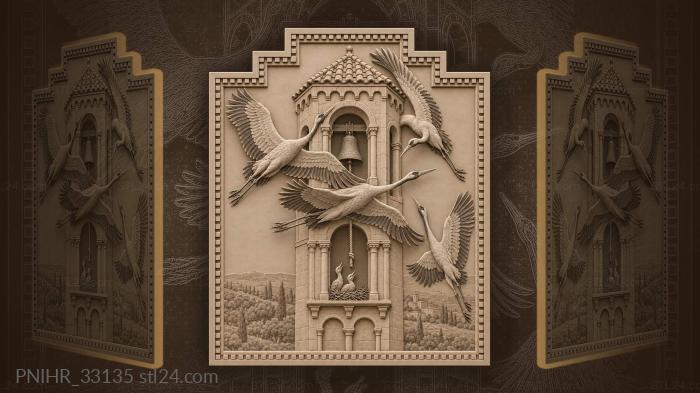 Cranes circle the old bell tower 3d STL model