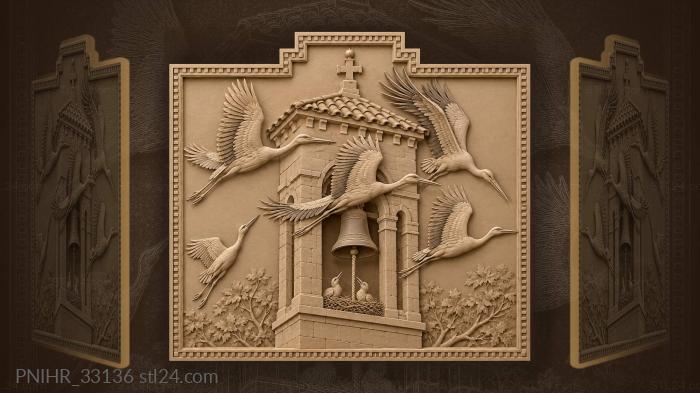 Straggling crane rejoins flock above belfry 3d STL model