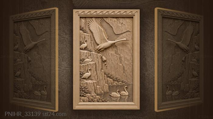 Swan flies beside towering cliff 3d STL model