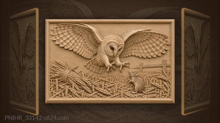 Barn owl drops toward field mouse 3d STL model