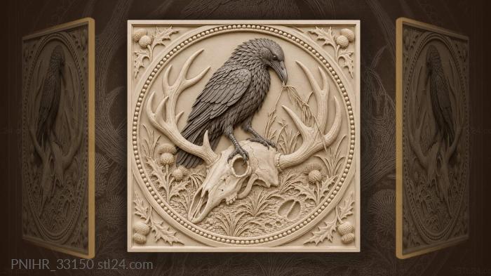 Raven stag skull antlers thistle 3d STL model