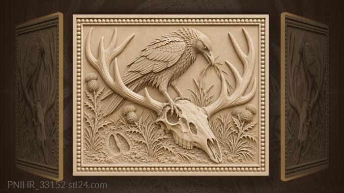 Raven stag skull thistle border 3d STL model
