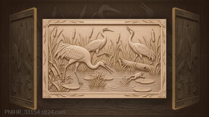 Frog leaps away as cranes wade 3d STL model