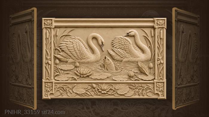 Carp startles swans among lily pads 3d STL model