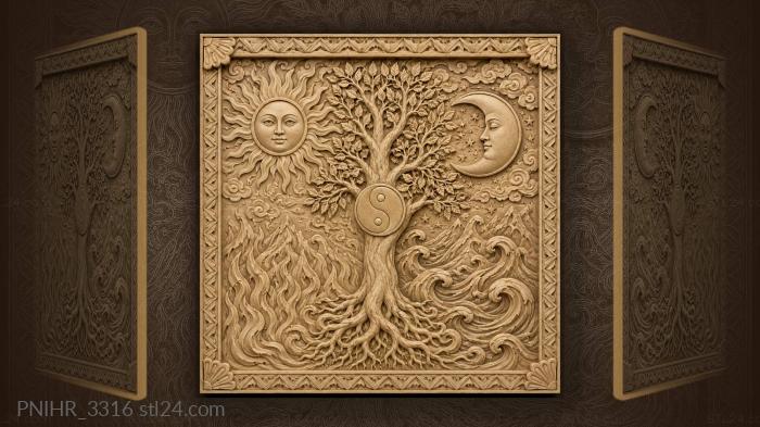Sun moon tree duality symbol 3d STL model
