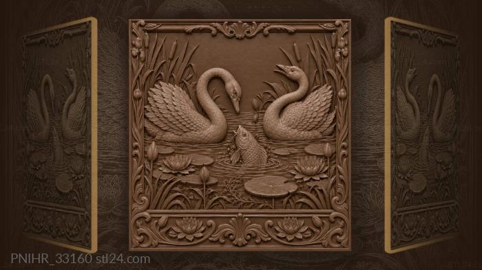 Fish breaks the calm between swans 3d STL model