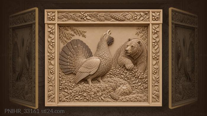 Capercaillie calls while bear gathers berries 3d STL model