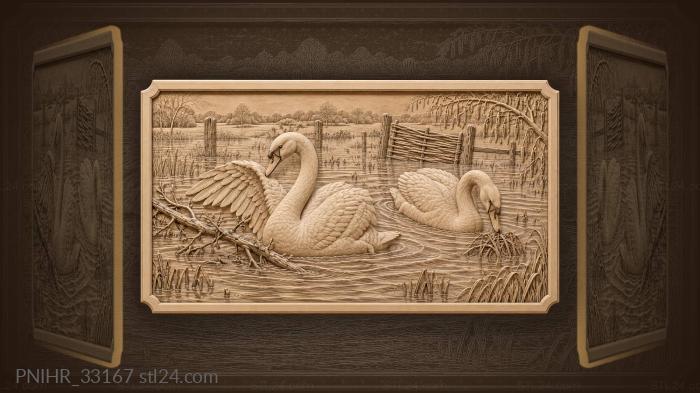 Trailing swan feeds among flooded grass 3d STL model