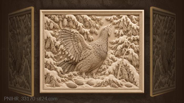 Capercaillie in winter spruce branch 3d STL model