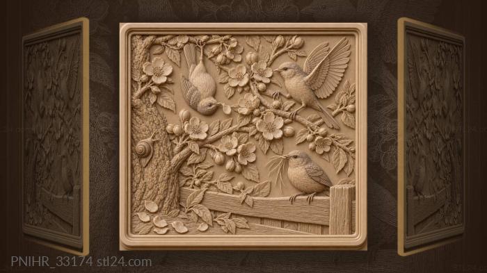 Nesting birds carry straw through orchard 3d STL model