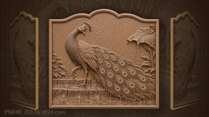 Summer rain soaks peacock crossing puddle 3d STL model