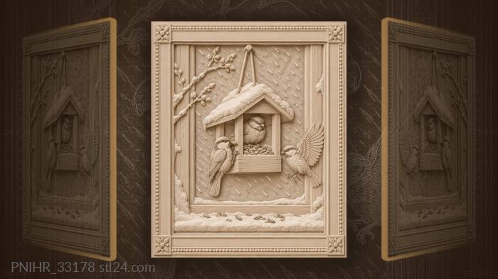 One tit hovers while another feeds 3d STL model