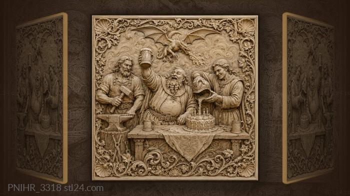 Tankard feast with fiery dragon and smith 3d STL model
