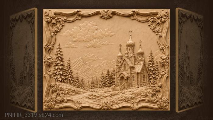Russian church among evergreen trees 3d STL model