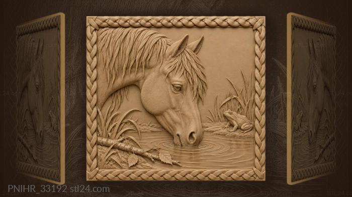 Foal drinks beside a watchful frog 3d STL model