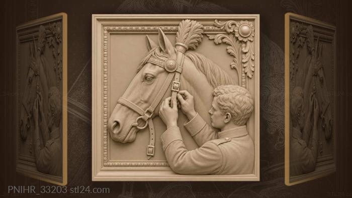 Groom buckling the cheekpiece of a headstall 3d STL model