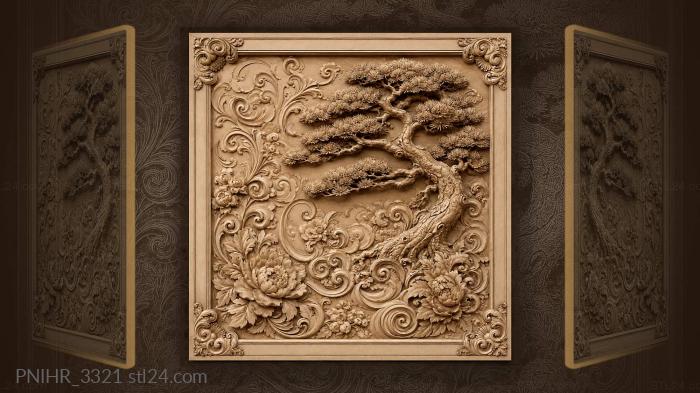 Pine and floral corner design 3d STL model